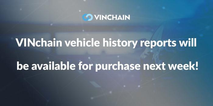 vinchain vehicle history reports will be available for purchase next week!
